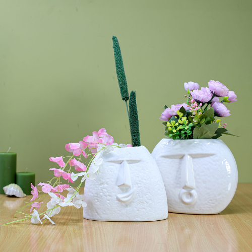 Ceramic Face Vase Set Of 2 Off white